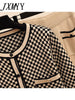 Women Autumn Suit 2 Piece Set Plaid Cardigan O-Neck Wide Leg Pants Knit Two Piece Set 2023 Ropa Mujer