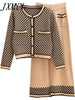 Women Autumn Suit 2 Piece Set Plaid Cardigan O-Neck Wide Leg Pants Knit Two Piece Set 2023 Ropa Mujer