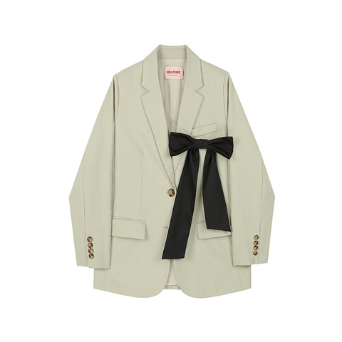 Women Autumn Trendy Double Breasted Bow Design Blazer Vintage Long Sleeve Suit Jacket Casual Loose Oversized Coat Outerwear New