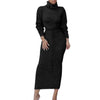Women Autumn Winter Long Sleeve Sweater Maxi Bodycon Skirt Two Piece Set Outfit