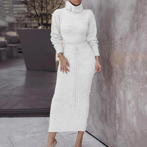 Women Autumn Winter Long Sleeve Sweater Maxi Bodycon Skirt Two Piece Set Outfit