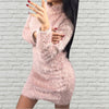 Women Autumn Winter Plush Warm Sweater Dress Solid Long Sleeve Turtleneck Dresses Party Mini Dress Bandage Knitted Vestidos