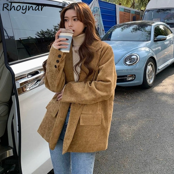 Women Basic Blazers Female Corduroy Solid 2XL Autumn All-match Office Ladies Thickening Cozy Trendy Ulzzang Chic Daily Sale