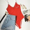 Women Basic V Neck Sleeveless Camis Bodysuit Slim Fit Tops Sexy Spaghetti Strap Simple Bodysuit Short Overalls Ladies Camis