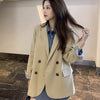 Women Black Blazer Double Breasted Autumn British Style Elegant Notched Outwear Office Lady Suits S-4XL Oversize Casual