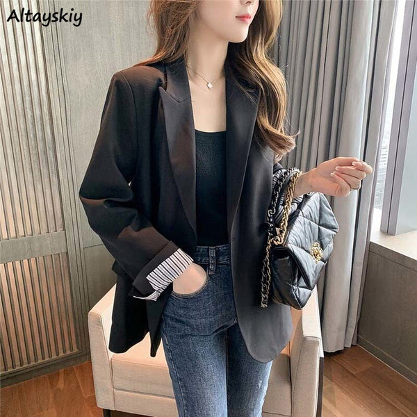 Women Black Blazer Double Breasted Autumn British Style Elegant Notched Outwear Office Lady Suits S-4XL Oversize Casual
