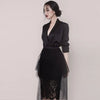 Women Black Blazer and Skirt Set Suit White Blouse and Lace Midi Skirt Two Piece Set OL Women Professional Clothes Female Outfit