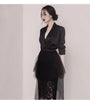 Women Black Blazer and Skirt Set Suit White Blouse and Lace Midi Skirt Two Piece Set OL Women Professional Clothes Female Outfit