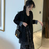 Women Black Blazers S-5XL Double Breasted Korean Style Elegant Draped Daily Retro Cozy Femme Casual Suits Clothing