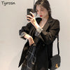 Women Black Blazers S-5XL Double Breasted Korean Style Elegant Draped Daily Retro Cozy Femme Casual Suits Clothing