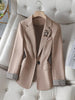 Women Black Brown Khaki Casual Blazer Coat Spring Autumn Ladies Long Sleeve Single Button Solid Jacket Female