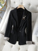 Women Black Brown Khaki Casual Blazer Coat Spring Autumn Ladies Long Sleeve Single Button Solid Jacket Female