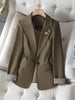 Women Black Brown Khaki Casual Blazer Coat Spring Autumn Ladies Long Sleeve Single Button Solid Jacket Female