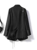 Women Black Chain Buckle Big Size Blazer Lapel Long Sleeve Loose Fit Jacket Spring Autumn