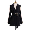 Women Black Patchwork Chiffon Long Sleeve Shawl Collar Blazer Female Gold Button Sashes Jacket Suit Long Coat Oversize Cardigan