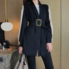 Women Black Patchwork Chiffon Long Sleeve Shawl Collar Blazer Female Gold Button Sashes Jacket Suit Long Coat Oversize Cardigan