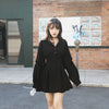 Women Black Ruched Mini Party Dress Emo Autumn Vintage Solid Long Sleeve A-line Sundress France Elegant Short Retro Vestidos