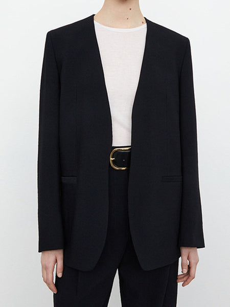 Women Black Silhouette Blazer Long Sleeve Simple Loose 2023 Spring Casual Straight Female Suit Coats