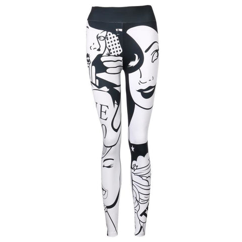 Women Black Skinny Leggings High Waist Elastic Fitness Face Character cartoon Letter I love squats Print christmas Leggings