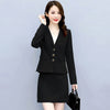 Women Black Slim Blazer 2 Piece Sets Ladies Full Sleeve Single Breasted Suit Coat and High Waist Solid Mini A-line Skirts Outfit