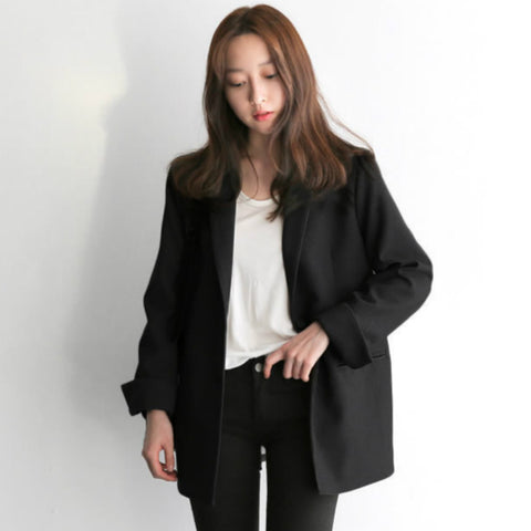 Women Black Suit Blazer Office Jacket Ladies Tailored Oversized Double Buttons Long Loose Coat Formal Casual Autumn 2023