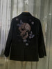 Women Black Suit Coats 2023 Back Floral Rhinestone Skull Autumn  Single Breasted Office Ladies Blazers