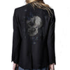 Women Black Suit Coats 2023 Back Floral Rhinestone Skull Autumn  Single Breasted Office Ladies Blazers