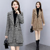 Women Black White Plaid Blazer Suits Autumn Two Piece Sets Femme Full Sleeve Single Breasted Long Balzers+Mini Skirts Outfits