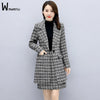 Women Black White Plaid Blazer Suits Autumn Two Piece Sets Femme Full Sleeve Single Breasted Long Balzers+Mini Skirts Outfits