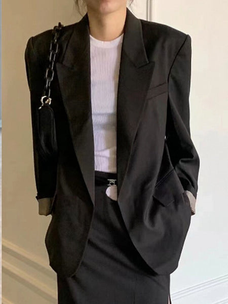 Women Blazer 2023 Autumn and Winter Retro Suit Jacket Workplace Suit Split Midi Skirt