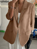Women Blazer 2023 VONDA Elegant Thin Coats Casual 3/4 Sleeve Streetwear Blazer Casual Loose Lapel Button Office OL Coats Baggy