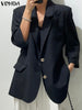 Women Blazer 2023 VONDA Elegant Thin Coats Casual 3/4 Sleeve Streetwear Blazer Casual Loose Lapel Button Office OL Coats Baggy