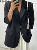 Women Blazer 2023 VONDA Elegant Thin Coats Casual 3/4 Sleeve Streetwear Blazer Casual Loose Lapel Button Office OL Coats Baggy