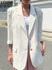 Women Blazer 2023 VONDA Elegant Thin Coats Casual 3/4 Sleeve Streetwear Blazer Casual Loose Lapel Button Office OL Coats Baggy