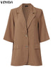 Women Blazer 2023 VONDA Elegant Thin Coats Casual 3/4 Sleeve Streetwear Blazer Casual Loose Lapel Button Office OL Coats Baggy