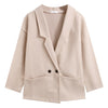 Women Blazer Casual Office Lady Notched Double Breasted Suits Femme Preppy Style Loose Woolen Coats Long Sleeve Elegant Blazers