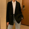 Women Blazer Casual Office Lady Notched Double Breasted Suits Femme Preppy Style Loose Woolen Coats Long Sleeve Elegant Blazers