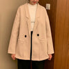 Women Blazer Casual Office Lady Notched Double Breasted Suits Femme Preppy Style Loose Woolen Coats Long Sleeve Elegant Blazers