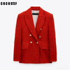 Women Blazer Coat 2022 Tweed Jacket Notched Neck Double Breasted Slim Tweed Blazers Suit Office Lady Casual Business Suit