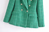 Women Blazer Coat 2023 Tweed Jacket Notched Neck Double Breasted Slim Tweed Blazers Suit Office Lady Casual Business