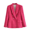 Women Blazer Coat 2023 Tweed Jacket Notched Neck Double Breasted Slim Tweed Blazers Suit Office Lady Casual Business