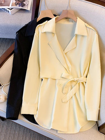 Women Blazer Coat Spring Autumn Blazers Lady Casual Suit Bandage Jackets Loose Black Womens Outerwear Thin Windbreaker Femme