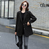 Women Blazer Coat Vintage Notched Collar Pocket 2023 Female Casual Chic Tops Brown/Black Blazer Suits  Woman Slim Jacket