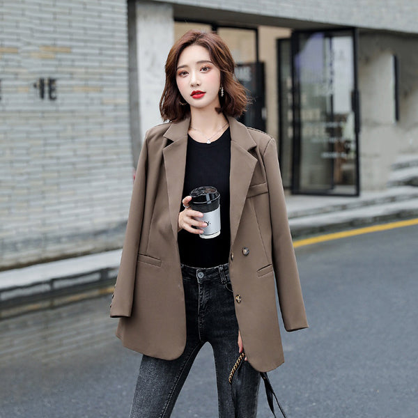 Women Blazer Coat Vintage Notched Collar Pocket 2023 Female Casual Chic Tops Brown/Black Blazer Suits  Woman Slim Jacket