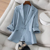 Women Blazer Cotton Linen Coat Thin Small Suit Jacket Female 2023 Summer Notched Collar Blazers Casual Black Suits 2XL