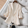 Women Blazer Cotton Linen Coat Thin Small Suit Jacket Female 2023 Summer Notched Collar Blazers Casual Black Suits 2XL