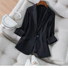 Women Blazer Cotton Linen Coat Thin Small Suit Jacket Female 2023 Summer Notched Collar Blazers Casual Black Suits 2XL