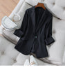 Women Blazer Cotton Linen Coat Thin Small Suit Jacket Female 2023 Summer Notched Collar Blazers Casual Black Suits 2XL