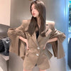 Women Blazer Designer Ruched High Street Spring Autumn Full Notched Puff Sleeve High Street Women Coat