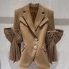 Women Blazer Designer Ruched High Street Spring Autumn Full Notched Puff Sleeve High Street Women Coat